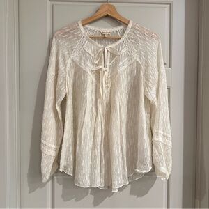 Rebecca Taylor Textured Silk with Cotton Lace‎ Top Size 10
